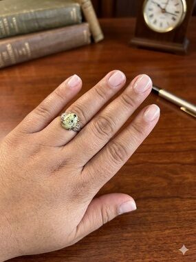 Size 9 Sterling Silver Ring with Yellow- blackish grey Gemstone